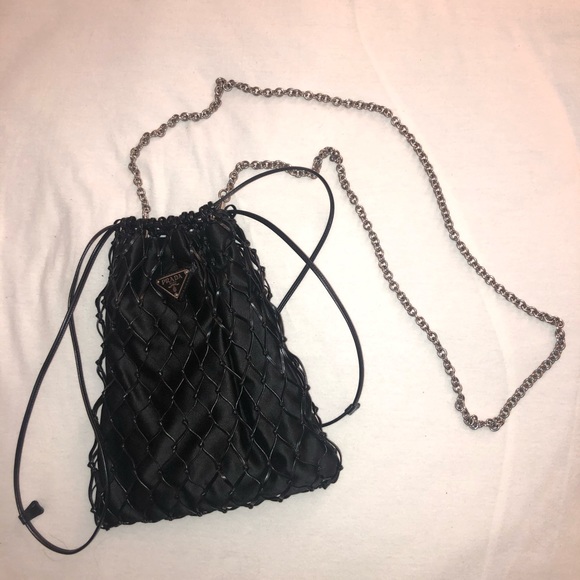 Satin and leather prada crossbody bag in black - Picture 2 of 5